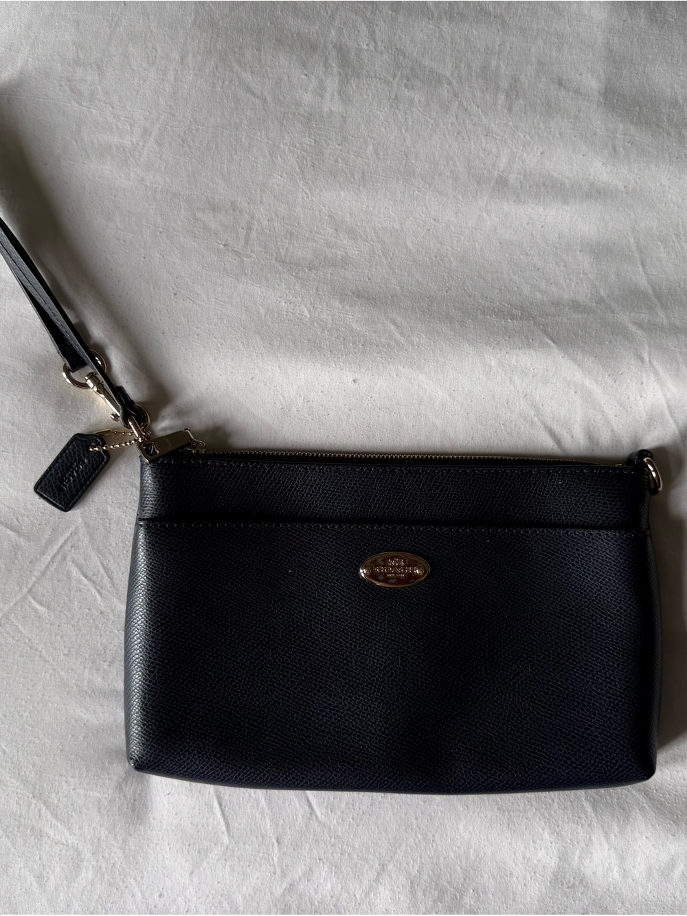Coach Black Pebbled Leather Wristlet with Gold Hardware